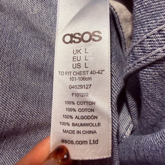 ASOS Mens Denim Jacket Large Classic Trucker Light Wash Casual Streetwear Cotton - Picture 6 of 8